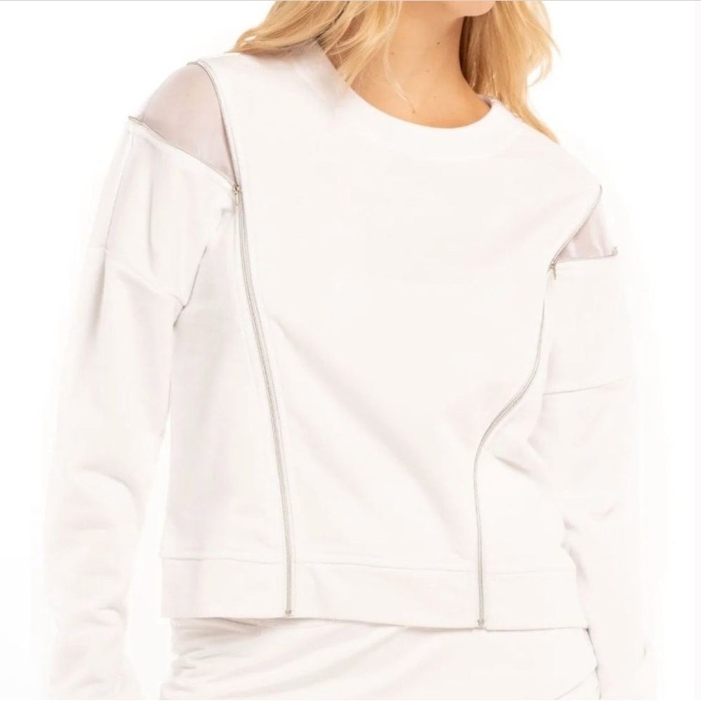 Lucky in Love Small White Zips Are Sealed Sweatshirt Pullover Vented Jacket